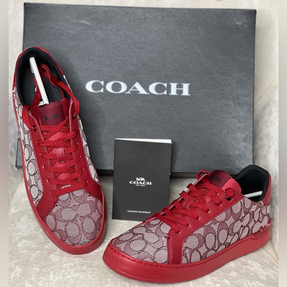 New Authentic Never Worn, Limited Edition Red Leather CC Coach Sneaker With Box.
